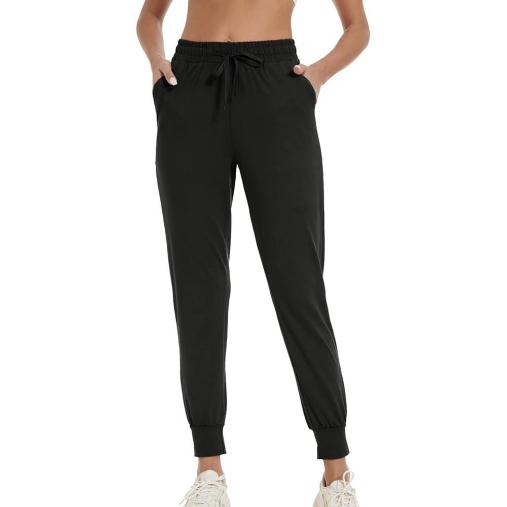 Women Tapered Joggers w Pockets – Casual Yoga High Waist Sweatpants Black. SZ M - Picture 3 of 6